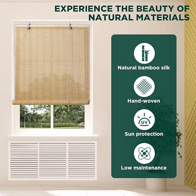 Bamboo Blinds for Interior Windows, Custom Roller Shades for Indoor Window and - Image 2