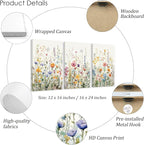 WRFON Wildflower Canvas Wall Art Set of 3, Unframed Botanical Floral Watercolor - Image 7