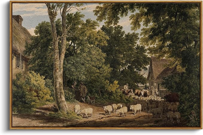 InSimSea Framed Canvas Wall Art Vintage Decor, Room Decor Classical Countryside by InSimSeaArt