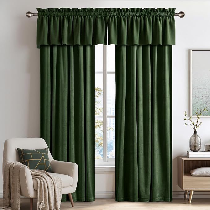 NICETOWN Velvet Cafe Windows Valance, Olive Green Window Treatment - Image 3