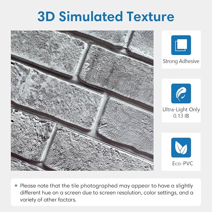 COMSTICKC 3D Gray Brick Wall Panel, Peel and Stick Brick Tiles, Small Size Thin - Image 3