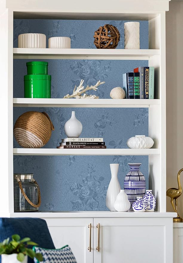 Erfoni 394"x17.7" Grey Blue Floral Embossed Wallpaper - Image 6