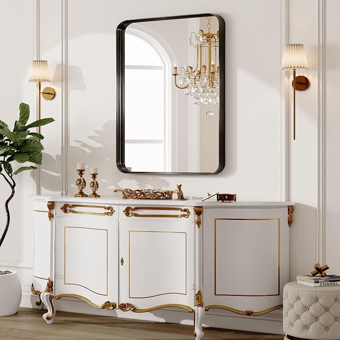 48X32 Inch Metal Black Framed Bathroom Mirror - Image 9