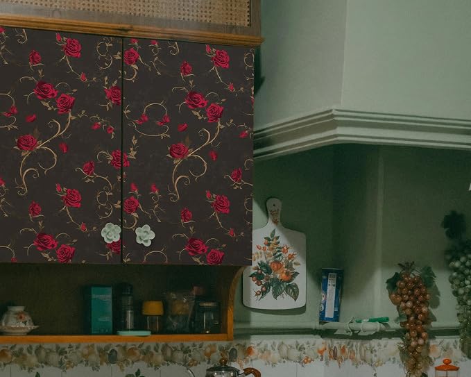 FLFK Gothic Rose Floral Wallpaper Peel and Stick 16in x 64in Wall Paper - Image 3