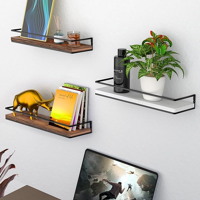 Meangood Floating Shelves Wall Mounted Set of 2, Towel Bar Rustic Wood Wall - Image 5