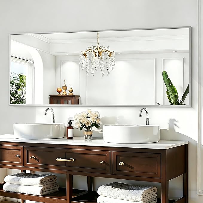 KOCUUY Large Silver Mirror, HD Tempered Glass, Anti-Rust Frame, Modern Design by KOCUUY