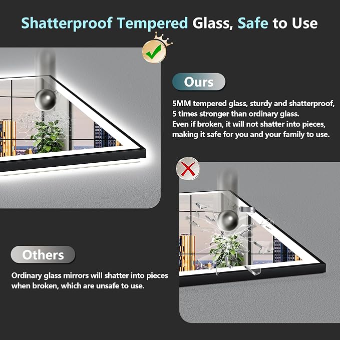 72x40 Black Framed LED Bathroom Mirror - Image 8