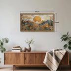 Framed Boho Landscape Large Wall Art, Abstract Sun Mountain Canvas Wall Decor - Image 3