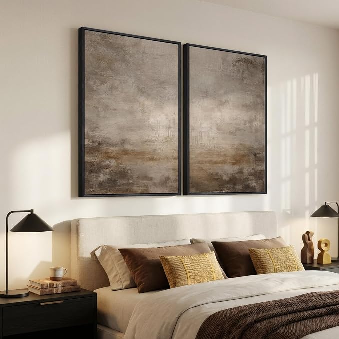 Large Framed Neutral Abstract Wall Art Set of 2 - Image 2