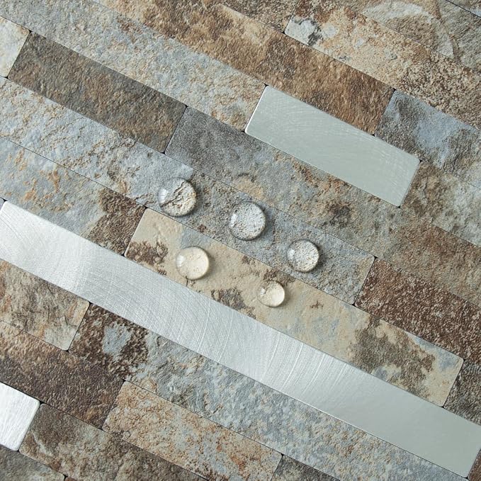 AULIGET 20 Sheets Beige & Brown Slate Peel and Stick Backsplash, PVC Mixed - Image 3