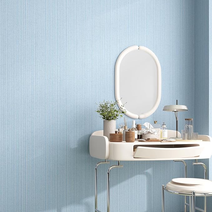 Light Blue Faux Grasscloth Wallpaper Peel and Stick Linen Textured 24"x394" - Image 6
