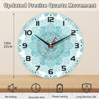 Teal Mandala Flower Wall Clock, Silent Non-Ticking, Battery Operated, Wooden - Image 2