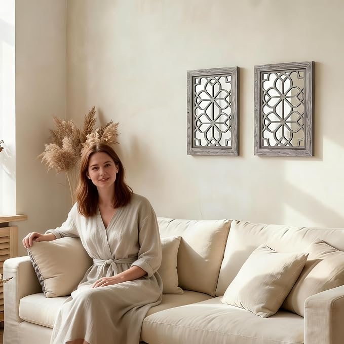 Set of 2 11x15 Inch Rectangular Shatterproof Brown Decorative Wall Mirrors - Image 7