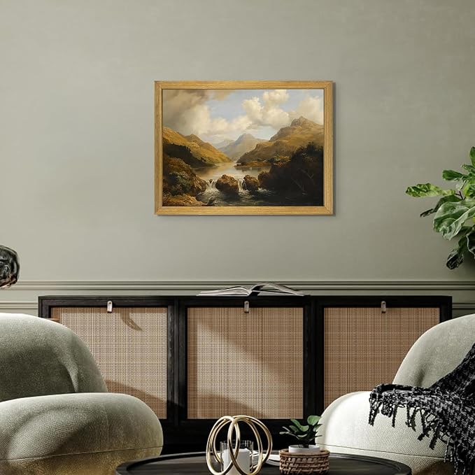 Framed Vintage Landscape Wall Art Home Decor, Retro Mountain Vintage Painting - Image 2