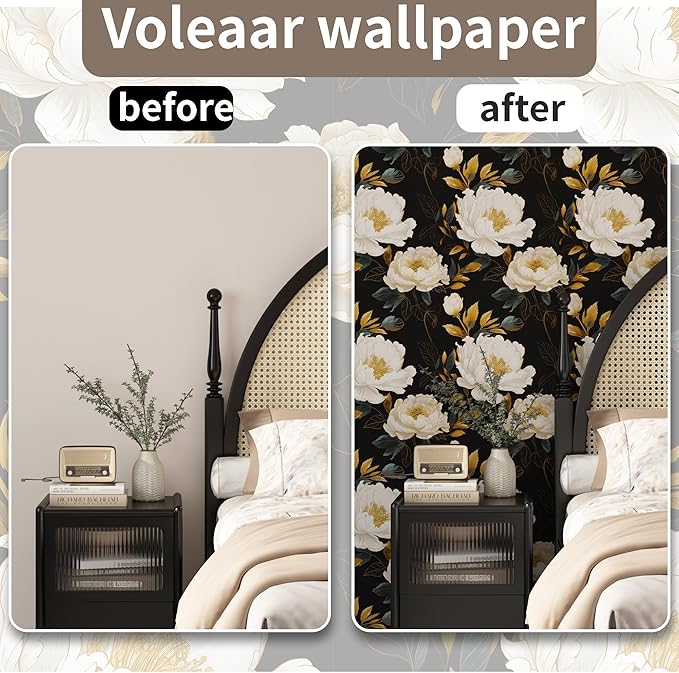 Extra Long Dark Floral Peel and Stick Wallpaper, 17.5In x 393In Vintage Big - Image 3
