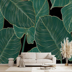 Black and Gold Leaf Mural Bedroom Tropical Green Botanical Wallpaper Room Plant by WXHFM