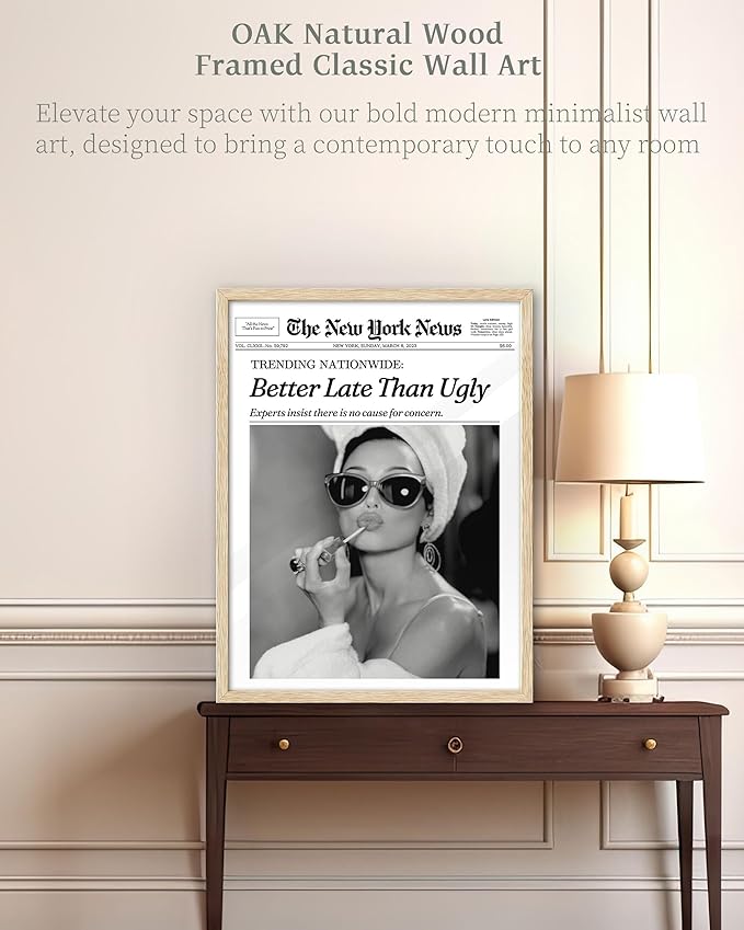 iHery Natural OAK Wood Audrey Hepburn Newspaper Trendy Framed Wall Art - Image 2