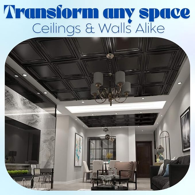 Art3d 48-Pack PVC Drop Ceiling Tiles, 2ft x 2ft, Deep Black - Image 5