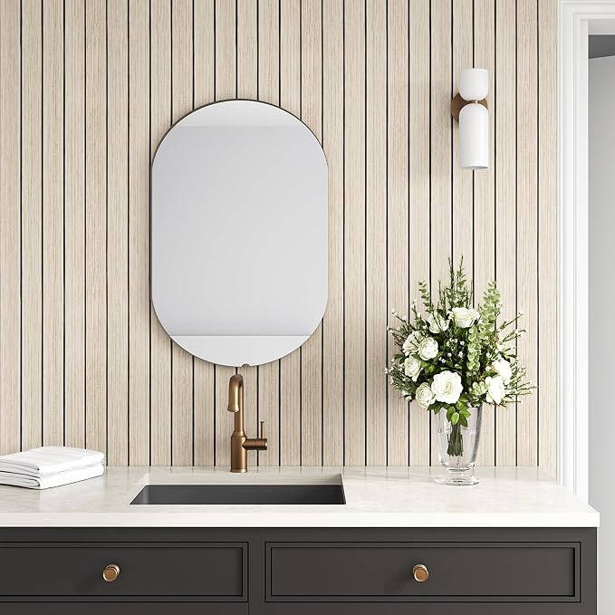 VEELIKE Coastal Oak Wood Wall Panels Peel and Stick Light Oak Wood Slat Wall - Image 5
