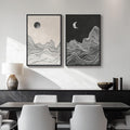 Framed Black and White Abstract Wall Art, 2 Piece Modern Canvas Prints by Cuspin