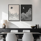 Framed Black and White Abstract Wall Art, 2 Piece Modern Canvas Prints by Cuspin