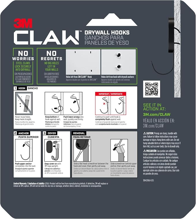 3M CLAW 25 lb. 2 Drywall Black Hooks & 2 Extra Picture Hangers, Heavyweight - Image 13