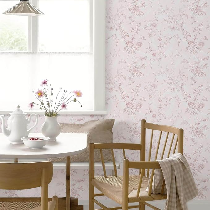 Ismoon Floral Peel and Stick Wallpaper Pink Stick on Wall Paper Vintage French - Image 7