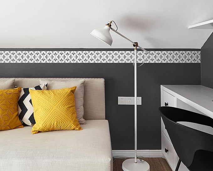 FLFK Wallpaper Border Black and White Patterns Peel and Stick Wall Border Self - Image 3