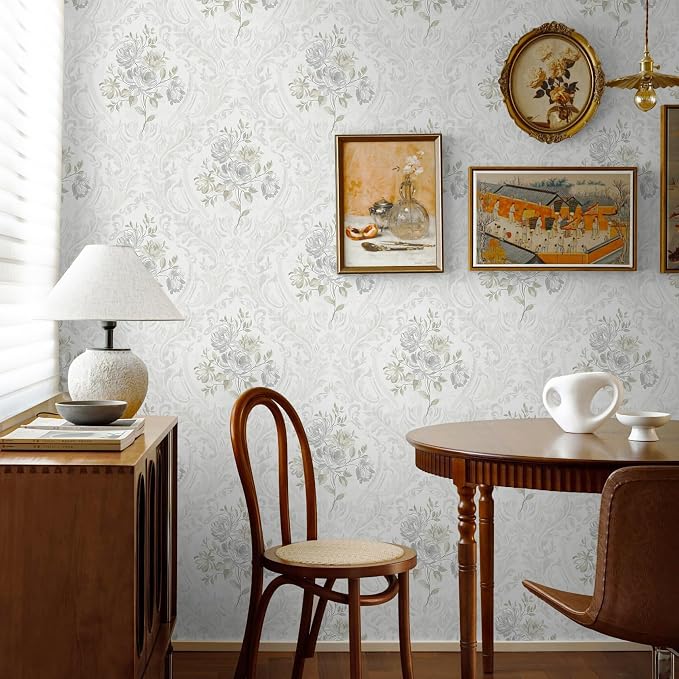 Ismoon Vintage Peel and Stick Wallpaper Floral Contact Paper Boho White and - Image 5