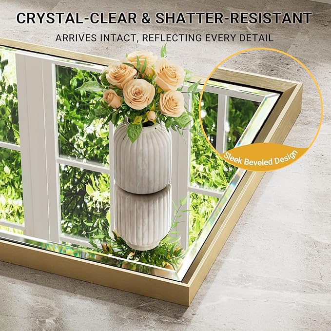 48 x 30 Gold Bathroom Mirror, Brushed Gold Beveled Bathroom Mirror, - Image 3