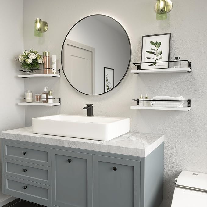 RICHER HOUSE White Bathroom Floating Wall Shelf Set of 4, Small Organizer Over - Image 5