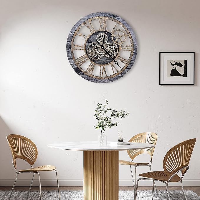 The B-Style Large Wall Clock 24 inch Moving Gear Wall Clock Oversized Vintage - Image 4