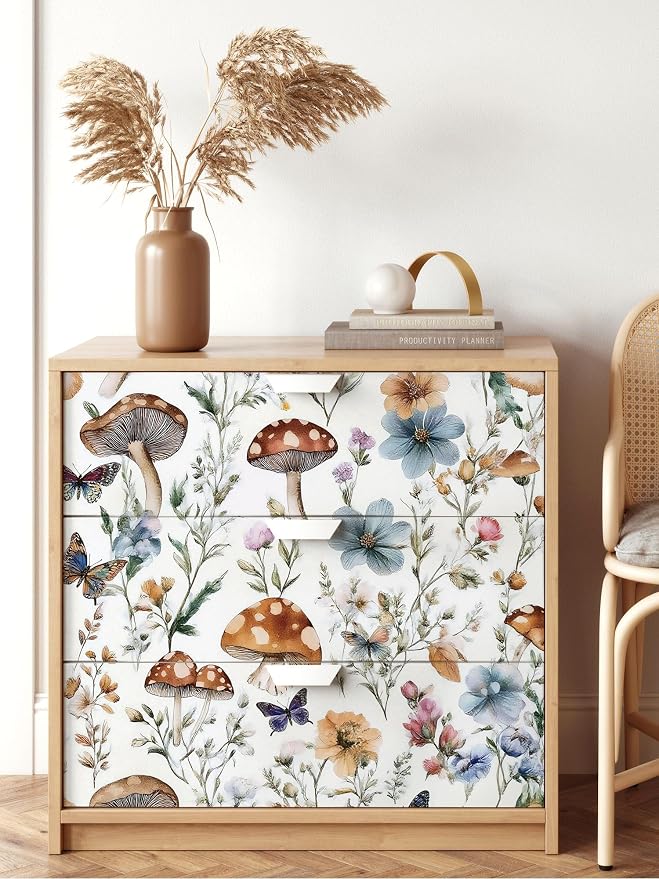 Froluya Mushroom Wallpaper Peel and Stick Vintage Floral Contact Paper 16.9" x - Image 5