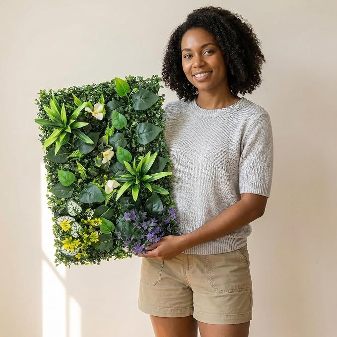 Artificial Mixed Botanical Plant Wall Panel, 24x16 in UV-Protected Faux - Image 3