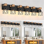 FadimiKoo 6-Light Farmhouse Bathroom Lighting Fixtures, Wood Black Vanity - Image 4