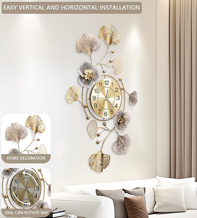 Clocks for Living Room, Large Wall Clock, 3D Silent Wall Clock, Retro Metal - Image 4