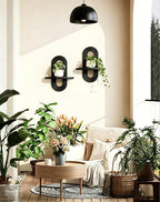 Floating Shelves for Wall, Boho Home Wall Decor, Rattan Plant Shelf Set of 2 - Image 2