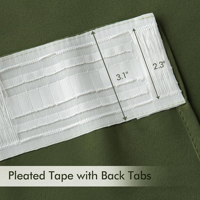 MIULEE Olive Green Back Tab Blackout Curtain 96 Inch Long 2 Panels Set - Image 4