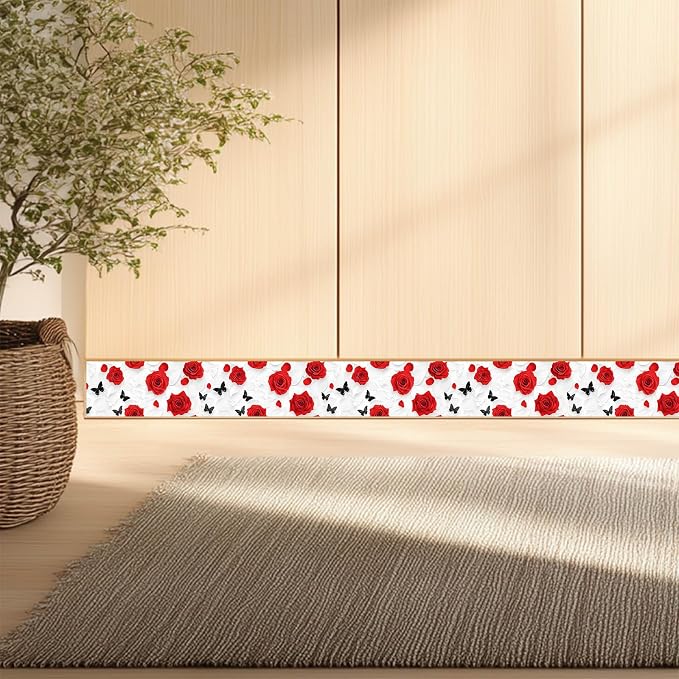 IVN Red Rose Black Butterfly Peel and Stick Wallpaper Border 4 x 196 Inch Self - Image 2