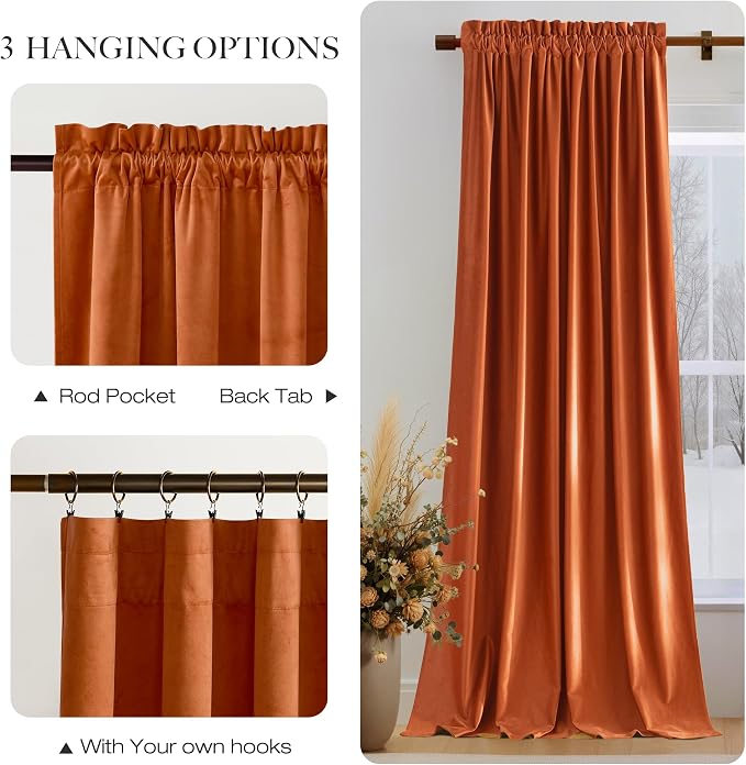 NICETOWN Orange Velvet Curtains 84 inch Long - Image 8