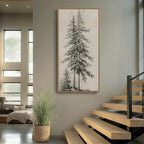 Framed Vertical Vintage Sketch Tree Living Room Wall Art, Large Black Beige - Image 8