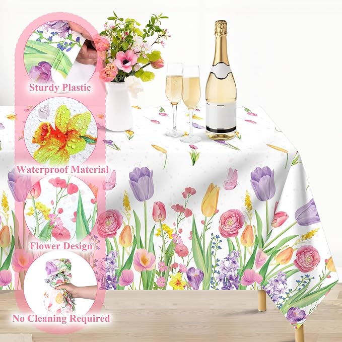Kochorie 100 Ft x 54 Inch Spring Flower Tulip Tablecloth Roll Plastic Floral - Image 3