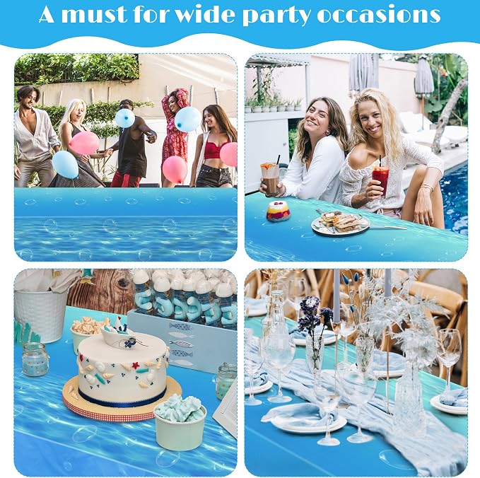 Kochorie 54 Inch x 100 Ft Ocean Waves Plastic Tablecloth Roll in Slide Cutter - Image 7