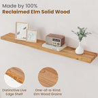 Floating Shelves for Wall Decor, Rustic Solid Elm Wood Live Edge Floating - Image 3