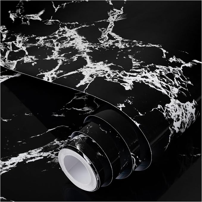 practicalWs Glossy Marble Wall Paper Granite Black/Grey Kitchen Countertop by practicalWs