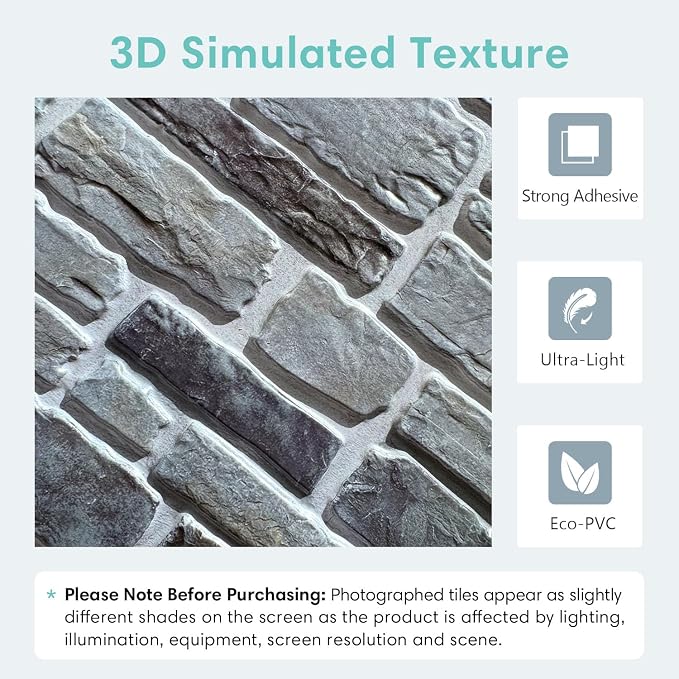 Commomy 10 Pcs 3D Faux Stone 3D Wall Panels 11.8'' x 11.8'' Ultralight PVC - Image 4