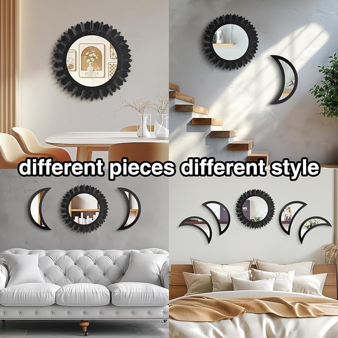 WAKOSAN Wall Mirror, Moon Phase Mirror Set, Wall Decor - Image 6