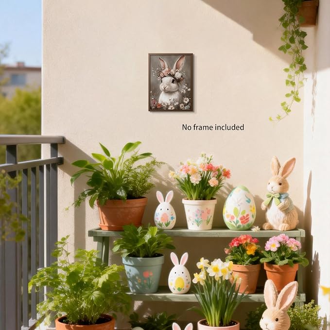 WIARTSH Vintage Easter Bunny Wall Art Poster, Cottage Farmhouse Animal Artwork - Image 4