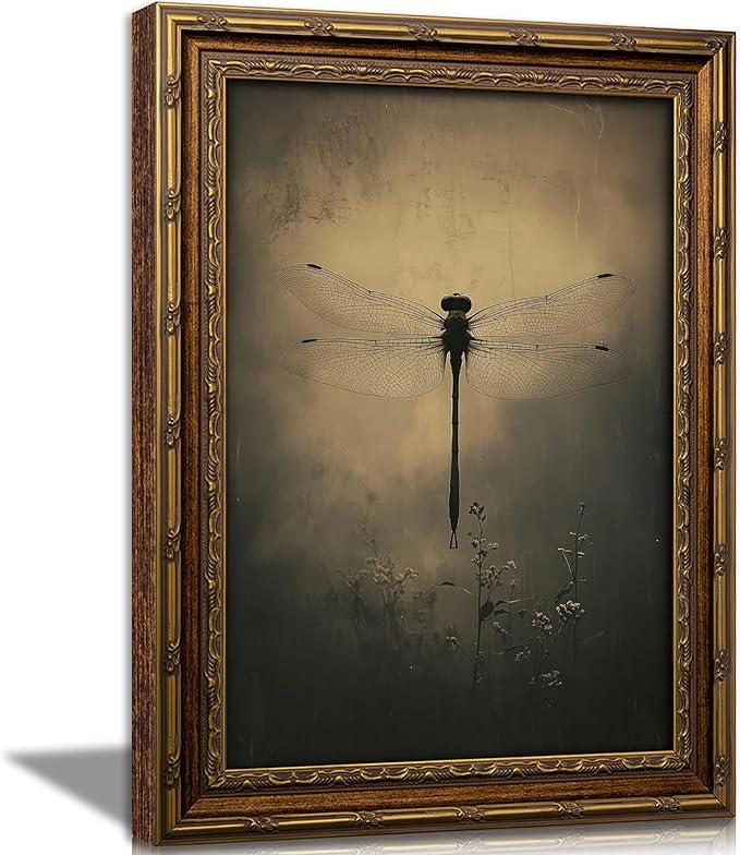 Vintage Gold Framed Wall Art Retro Dark Dragonfly Painting Canvas Prints Gothic by DQUCWDKVintagegoldframedwallart