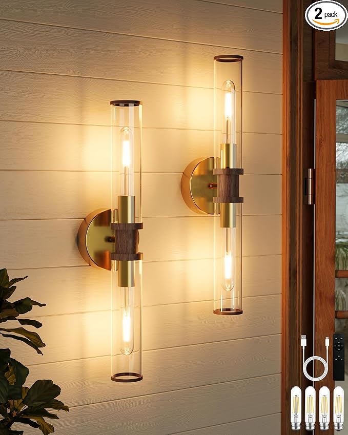 Battery Operated Wall Sconce Set of 2, Modern Cordless Wall Lights by Rayogale